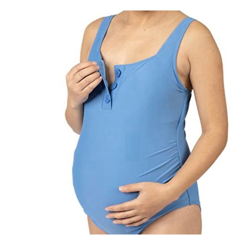 Kindred Bravely One Piece Henley Maternity Swimsuit Azure Blue Size Small New